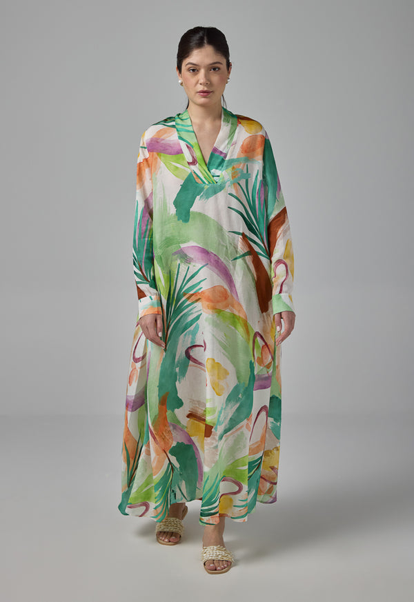 Choice Printed V-Neck Dress Multi Color