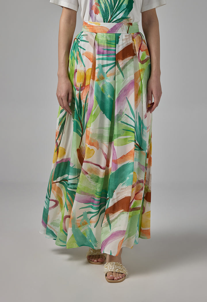 Choice Pleated Printed Maxi Skirt Multi Color
