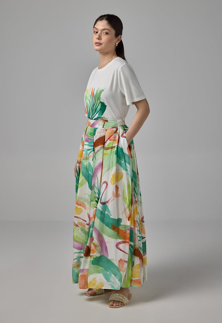Choice Pleated Printed Maxi Skirt Multi Color