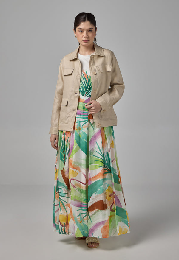 Choice Pleated Printed Maxi Skirt Multi Color