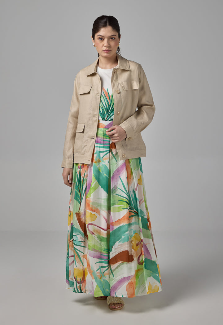 Choice Pleated Printed Maxi Skirt Multi Color