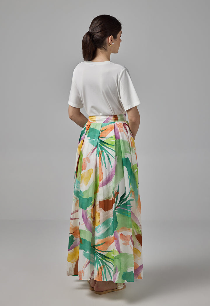 Choice Pleated Printed Maxi Skirt Multi Color