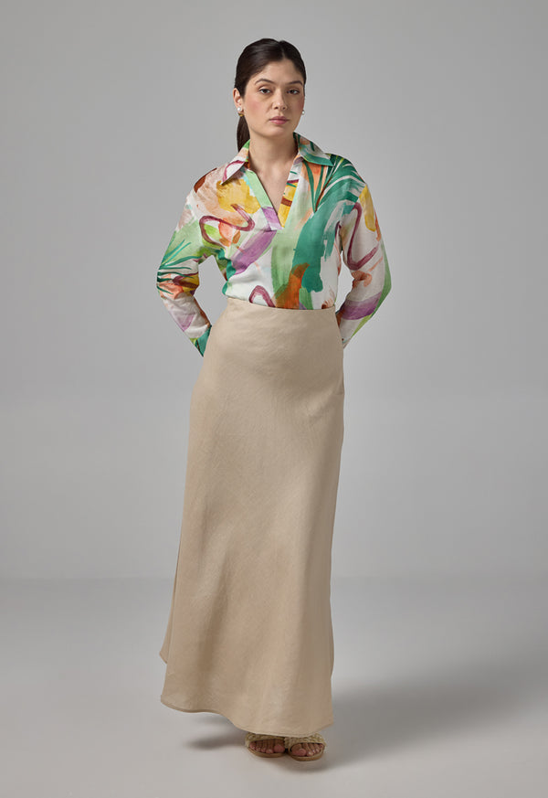 Choice A-Line Linen Basic Skirt Sand