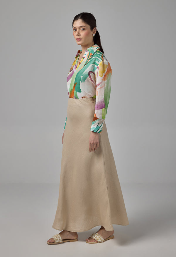 Choice A-Line Linen Basic Skirt Sand