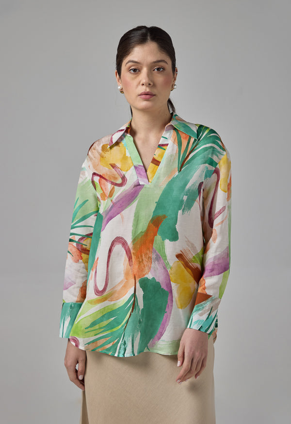 Choice High-Low Printed Shirt Multi Color