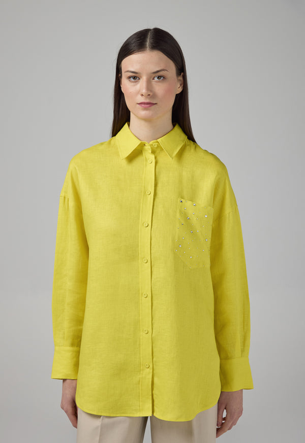 Choice Crystal Embellished Linen Shirt Lime