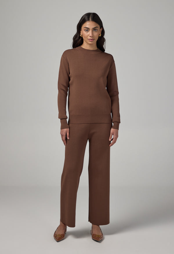 Choice Long Sleeve Knitted Basic Blouse Brown