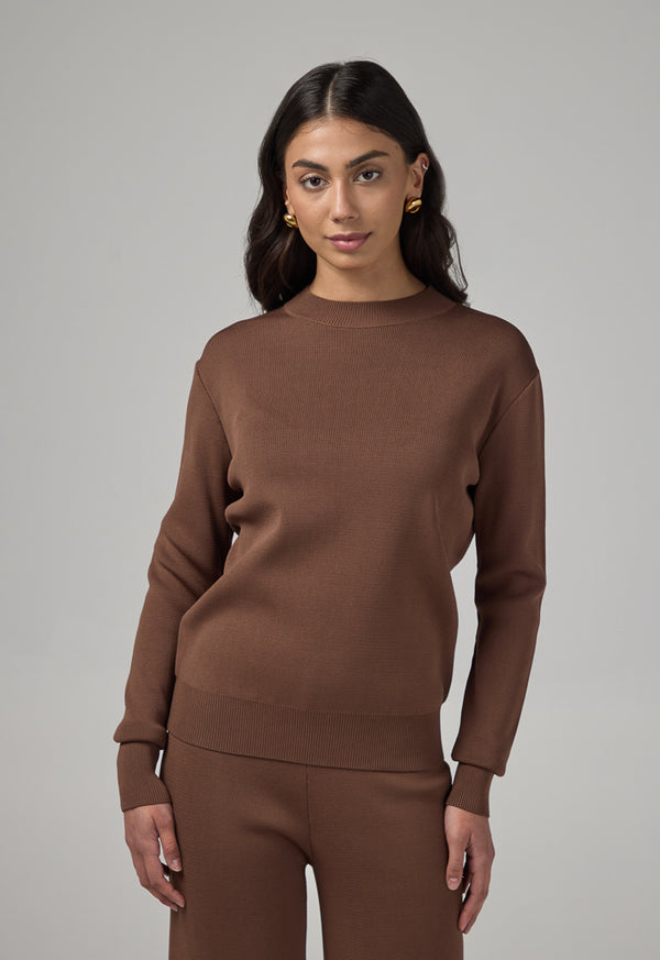Choice Long Sleeve Knitted Basic Blouse Brown
