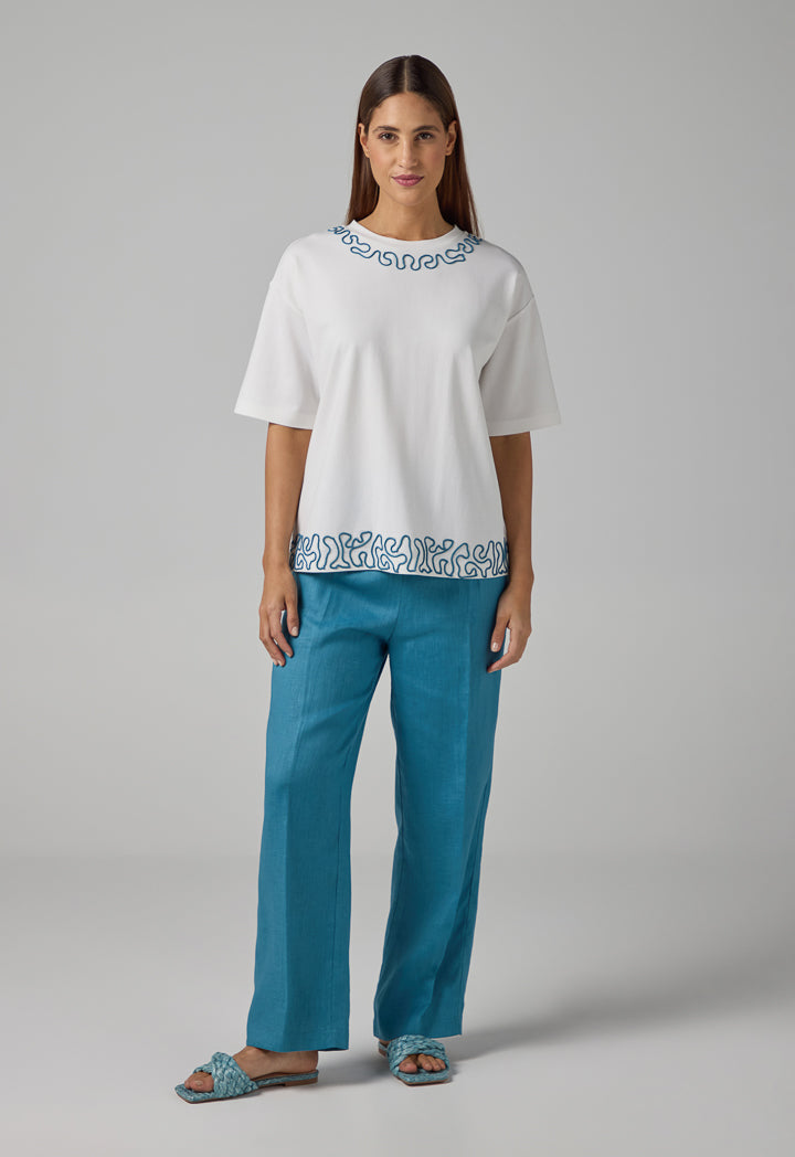 Choice Embroidered Contrast T-Shirt Off White