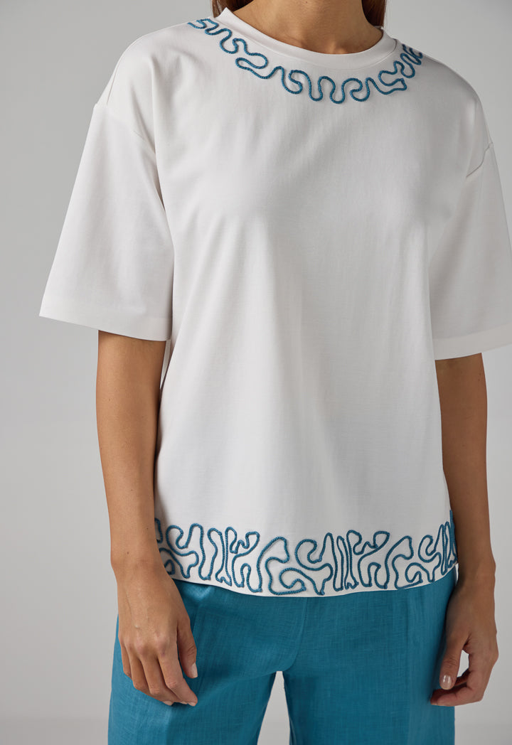 Choice Embroidered Contrast T-Shirt Off White