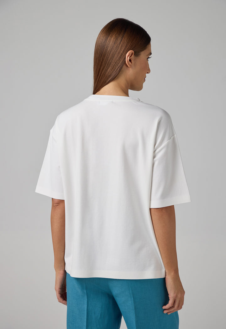 Choice Embroidered Contrast T-Shirt Off White