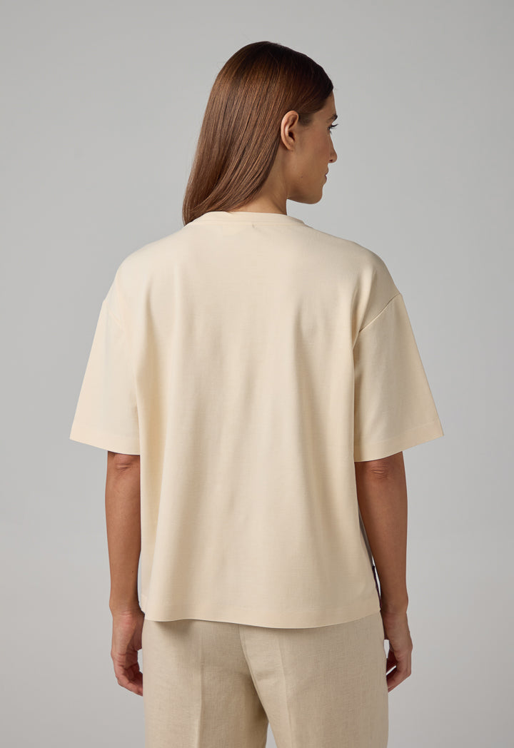 Choice Embroidered Contrast T-Shirt Beige