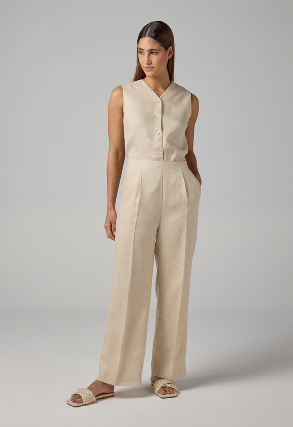 Choice Straight Wide Cut Leg Basic Trousers Beige