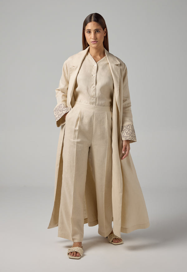 Choice Straight Wide Cut Leg Basic Trousers Beige