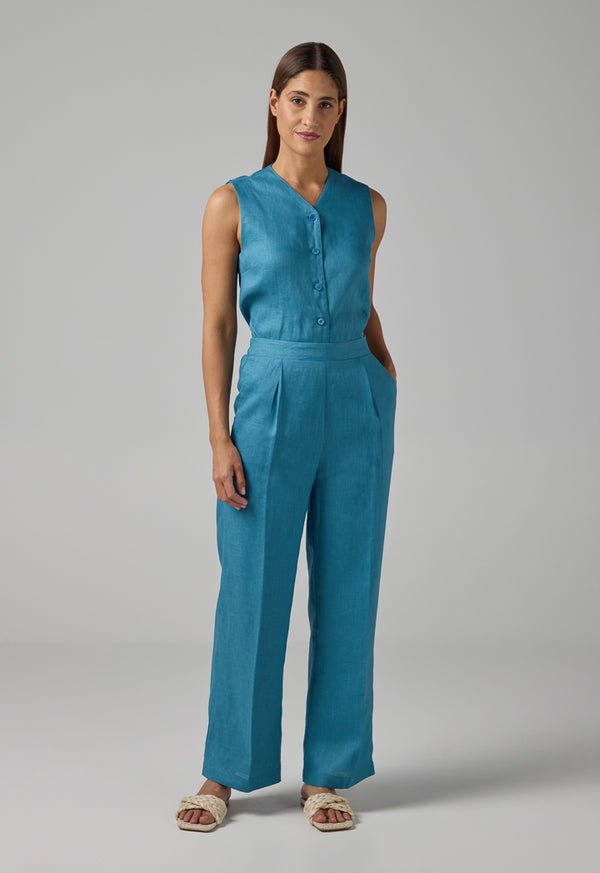 Choice Straight Wide Cut Leg Basic Trousers Blue