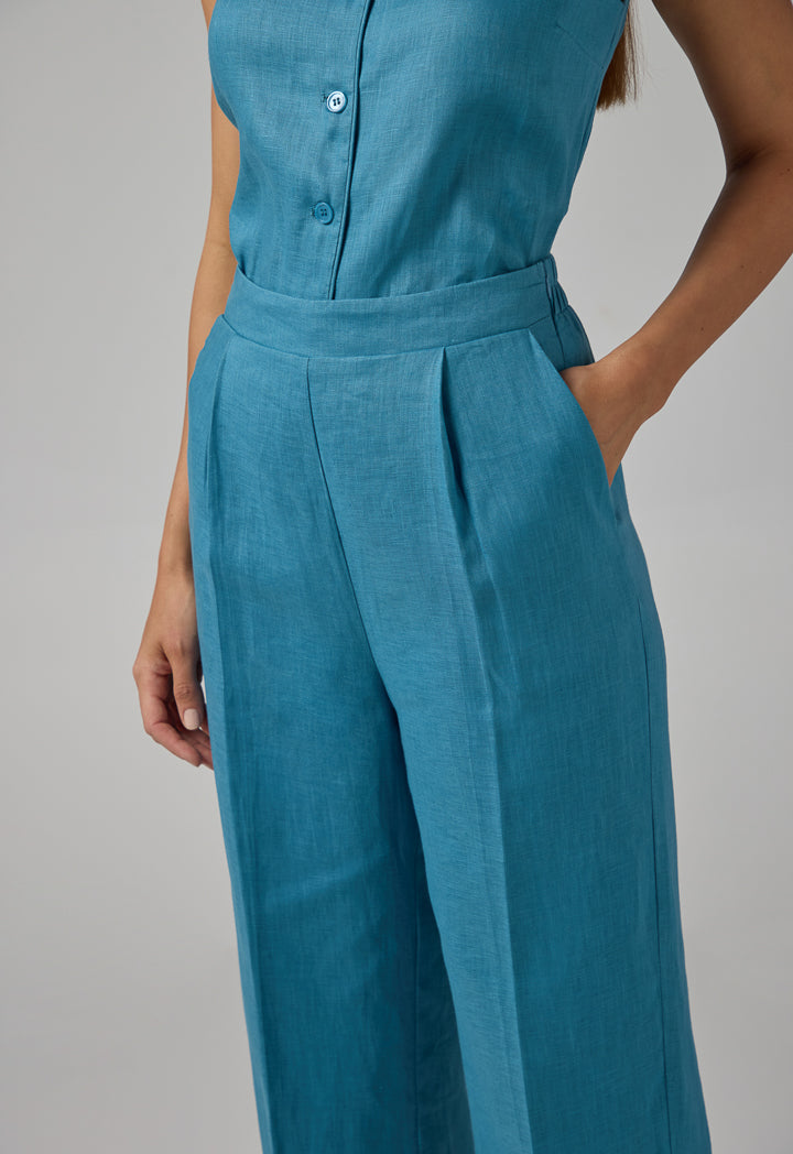 Choice Straight Wide Cut Leg Basic Trousers Blue