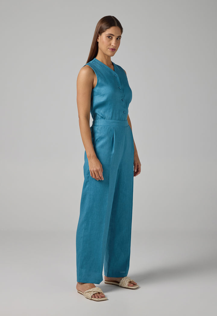 Choice Straight Wide Cut Leg Basic Trousers Blue