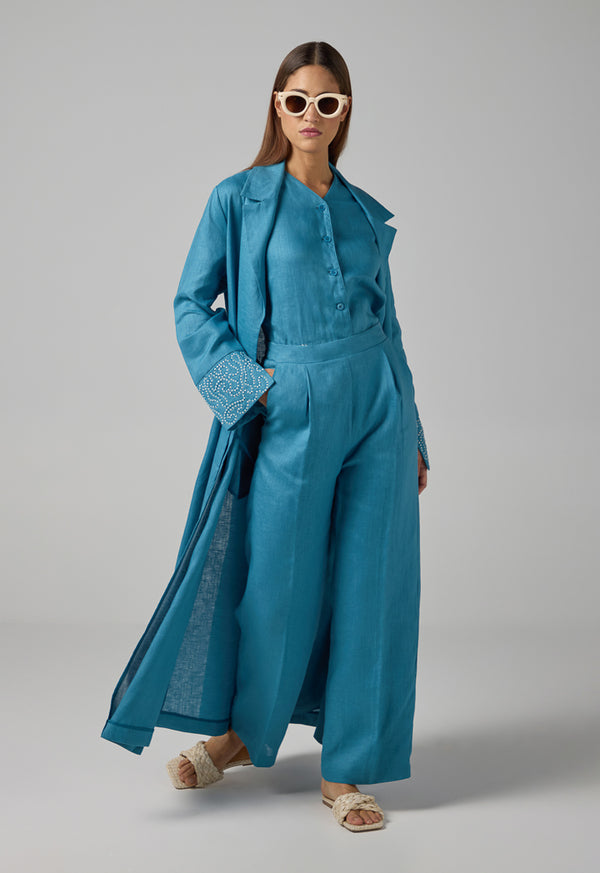 Choice Straight Wide Cut Leg Basic Trousers Blue