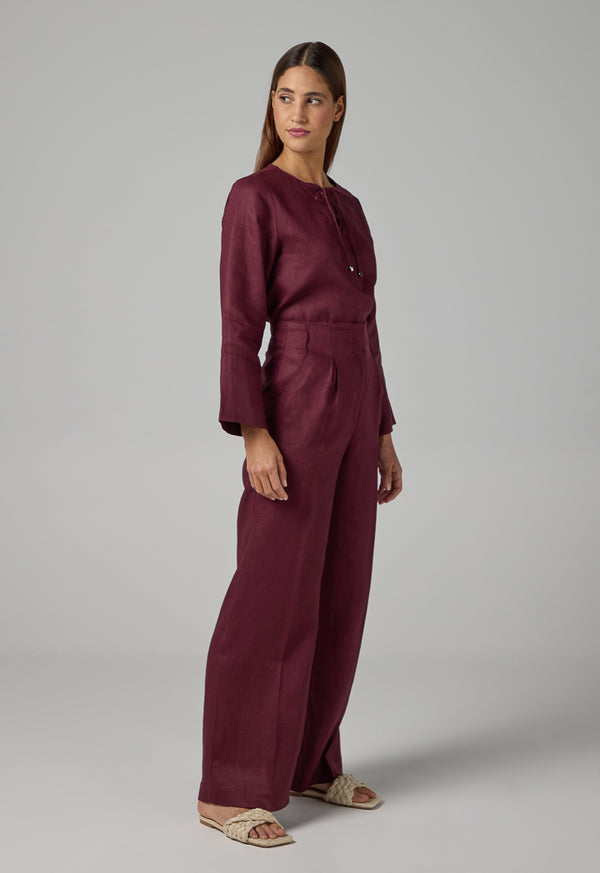 Choice Solid Straight Cut Linen Trousers Brown