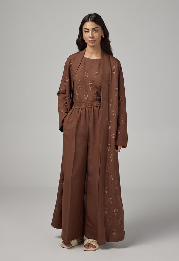 Choice Wide Leg Basic Trousers Brown