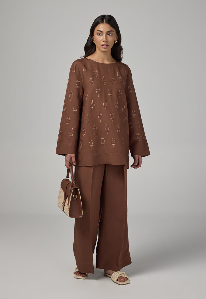 Choice Basic Long Sleeve Blouse Brown