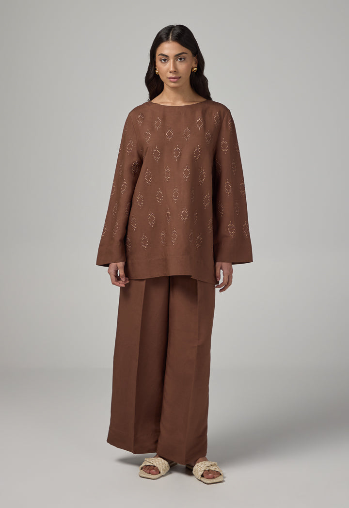 Choice Basic Long Sleeve Blouse Brown