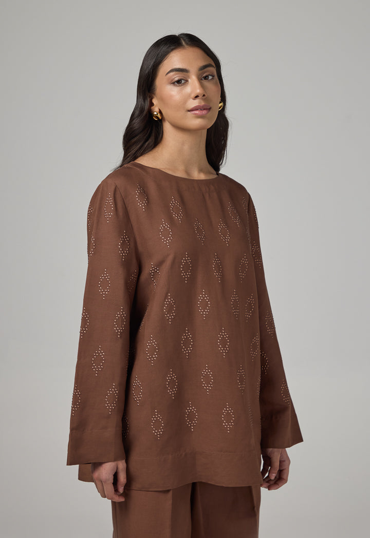 Choice Basic Long Sleeve Blouse Brown