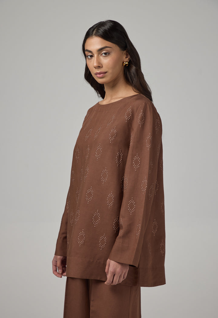 Choice Basic Long Sleeve Blouse Brown