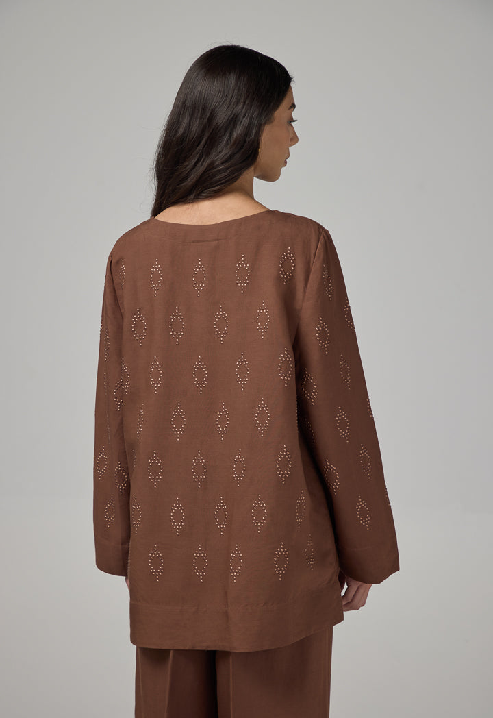 Choice Basic Long Sleeve Blouse Brown