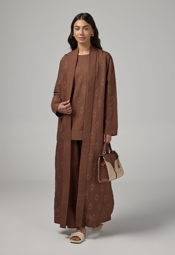 Choice Solid Maxi Open Abaya Brown