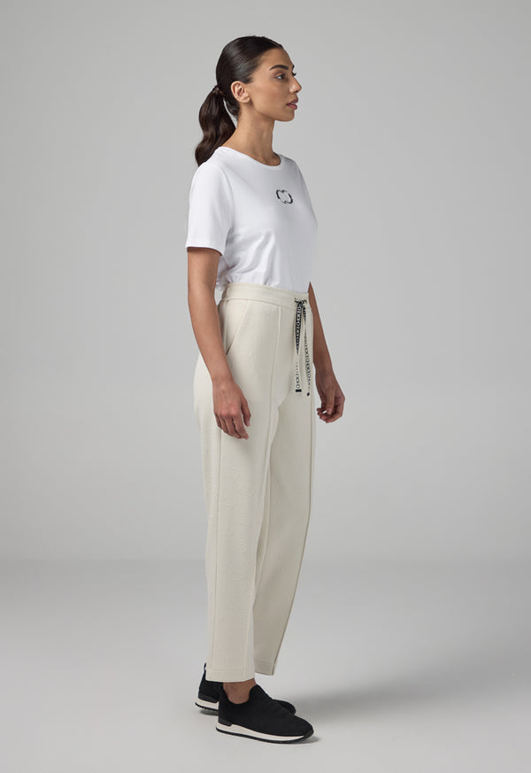 Choice Pin Tuck At Front Monogram Trousers Sand