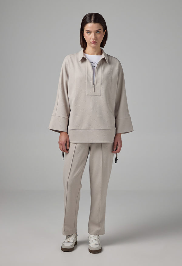 Choice Front Half-Zip Monogram Blouse Grey