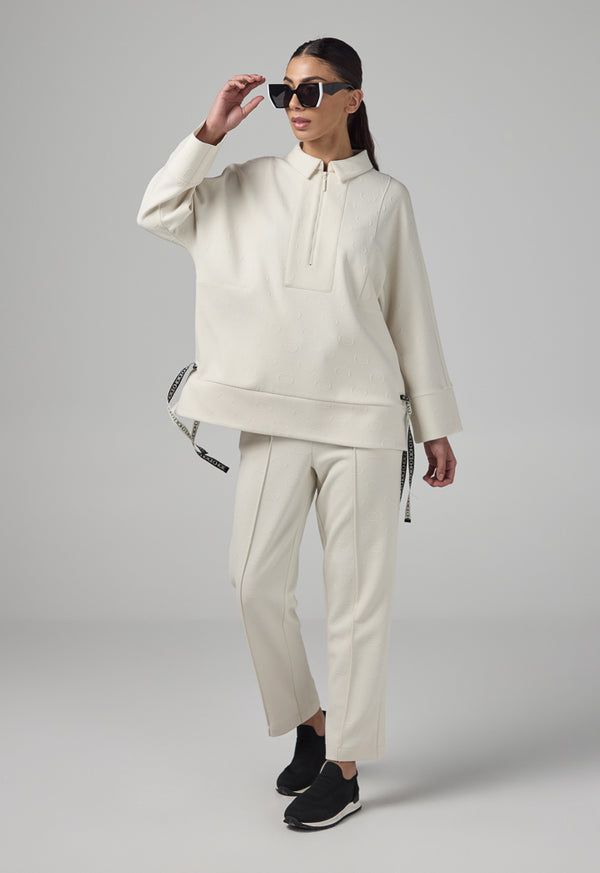 Choice Front Half-Zip Monogram Blouse Sand