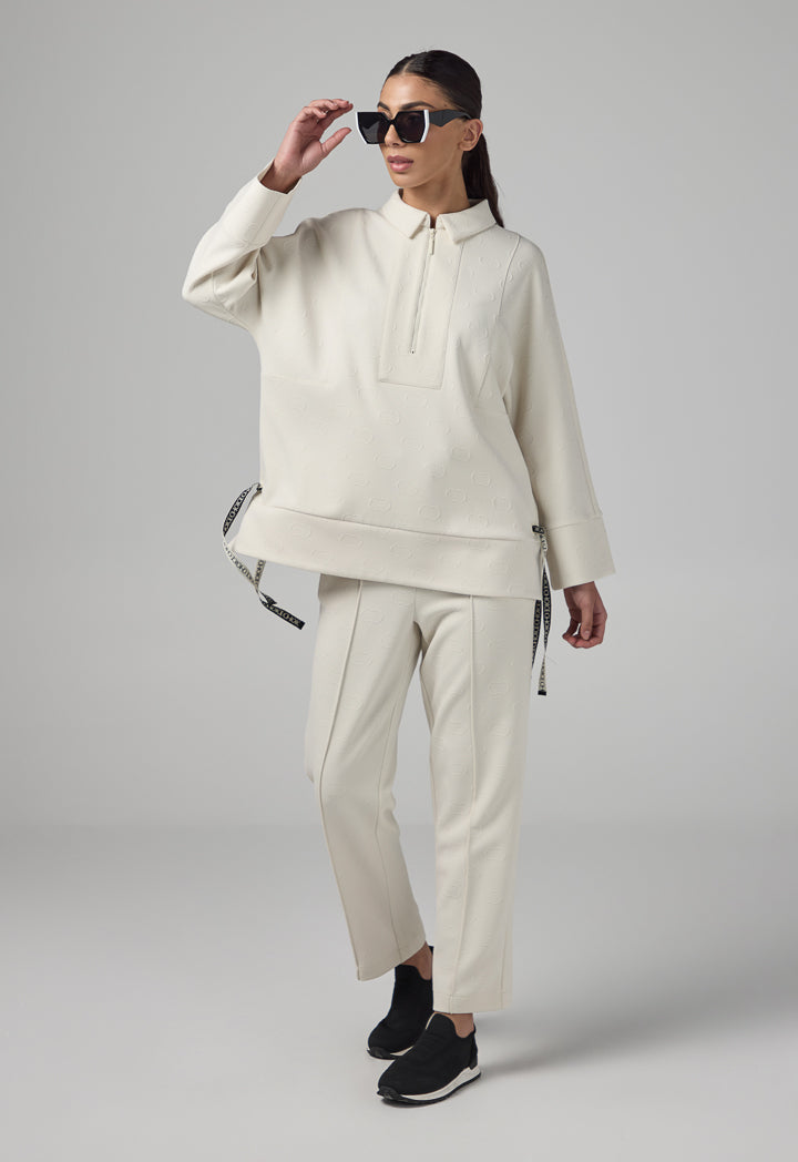 Choice Front Half-Zip Monogram Blouse Sand