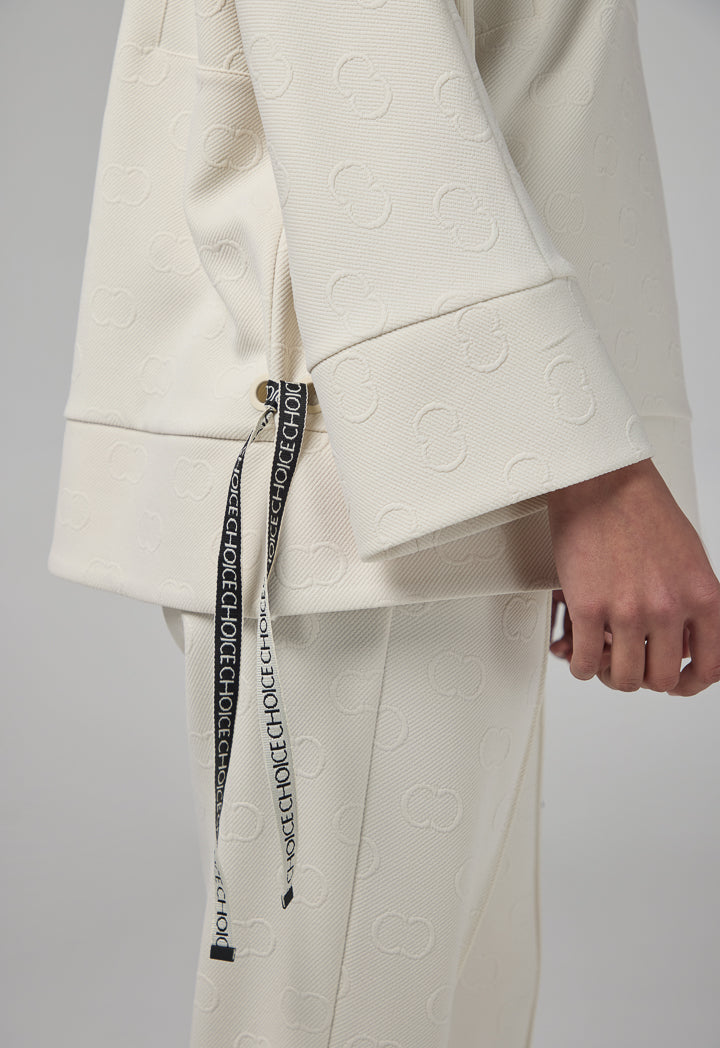 Choice Front Half-Zip Monogram Blouse Sand