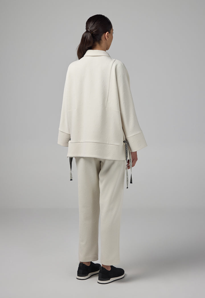 Choice Front Half-Zip Monogram Blouse Sand