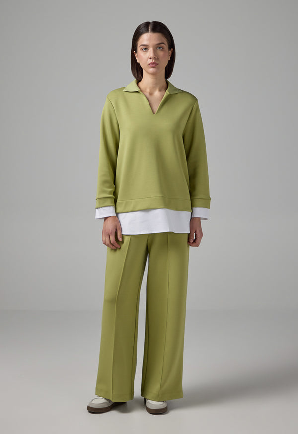 Choice Long Sleeve Contrast Blouse Green