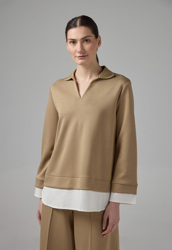 Choice Long Sleeve Contrast Blouse Vison