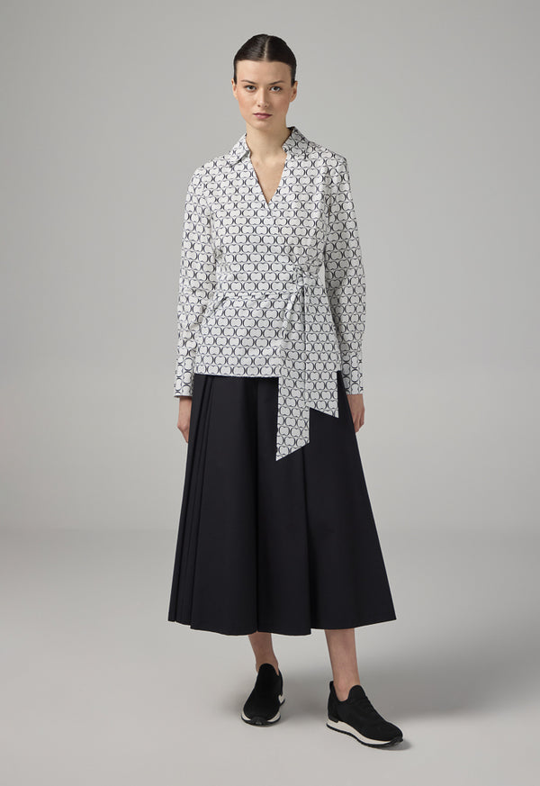 Choice Monogram Print Wrap Blouse Black-White