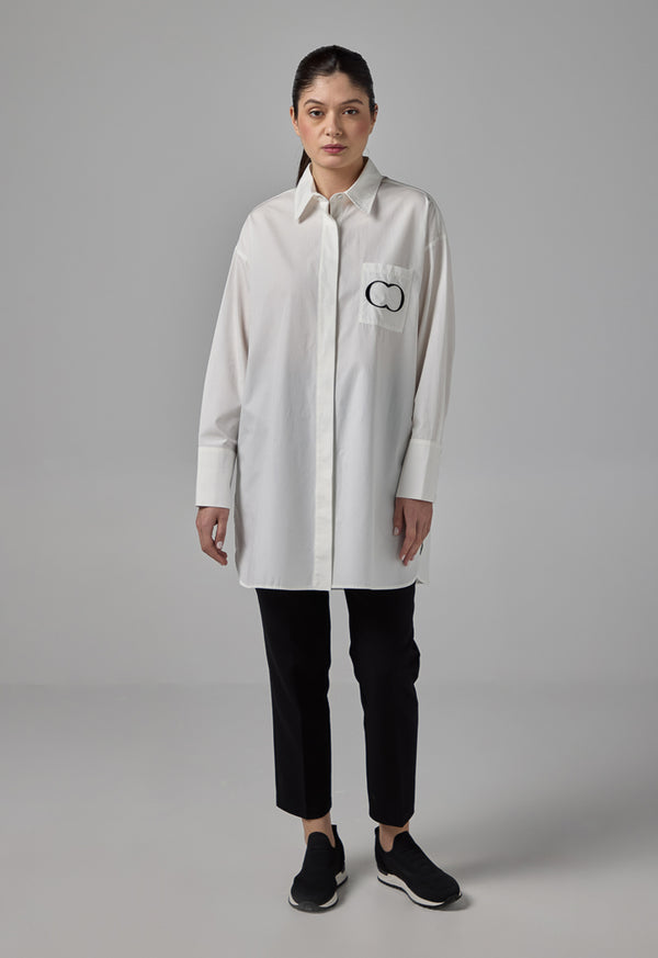 Choice Long Sleeve Embroidered Monogram Shirt Off White