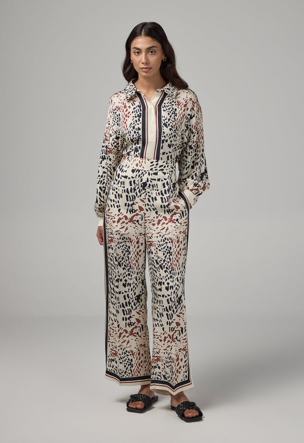 Choice Wide Leg Straight Cut Printed Trousers Multi Color