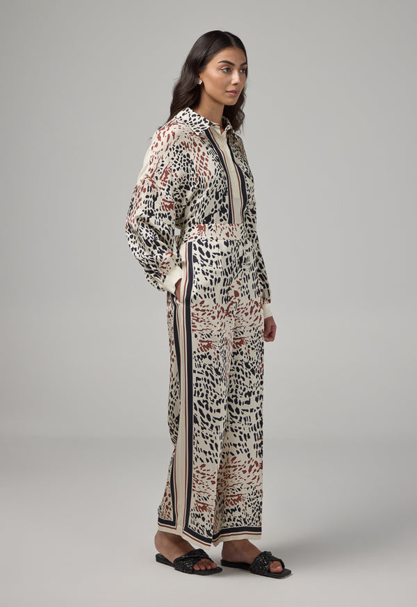 Choice Wide Leg Straight Cut Printed Trousers Multi Color