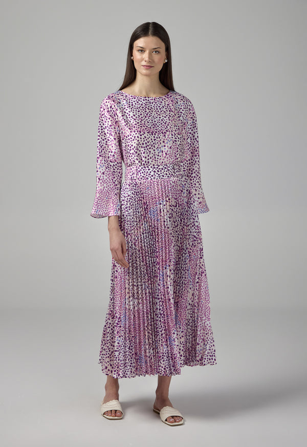 Choice Pleated Printed Flared Skirt Purple