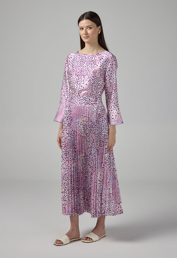 Choice Pleated Printed Flared Skirt Purple