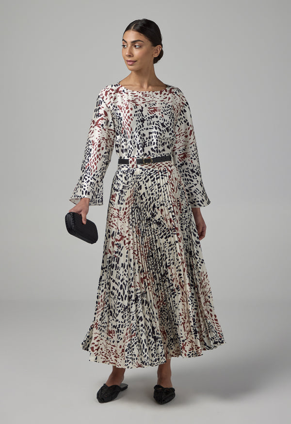 Choice Printed Pleated Flared Skirt Multi Color