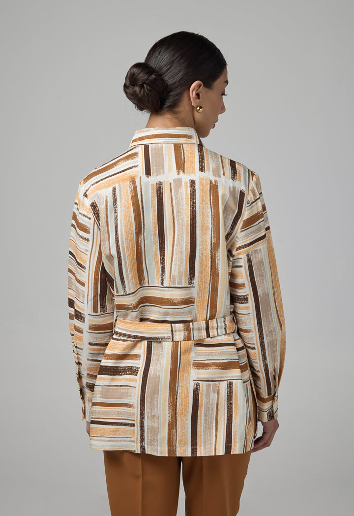 Choice Long Sleeve Belted Printed Shirt Multi Color