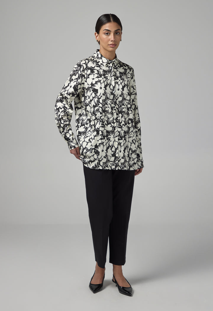 Choice Floral Printed Long Sleeve Shirt  Black