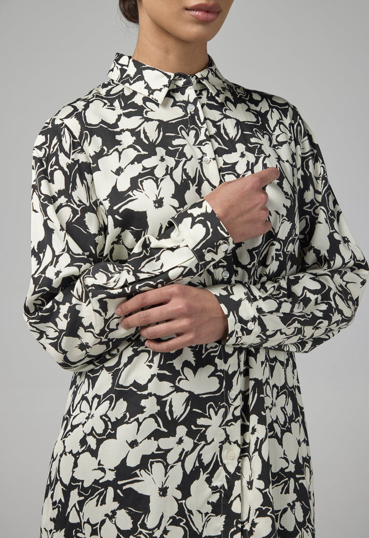 Choice Floral Printed Long Sleeve Shirt  Black