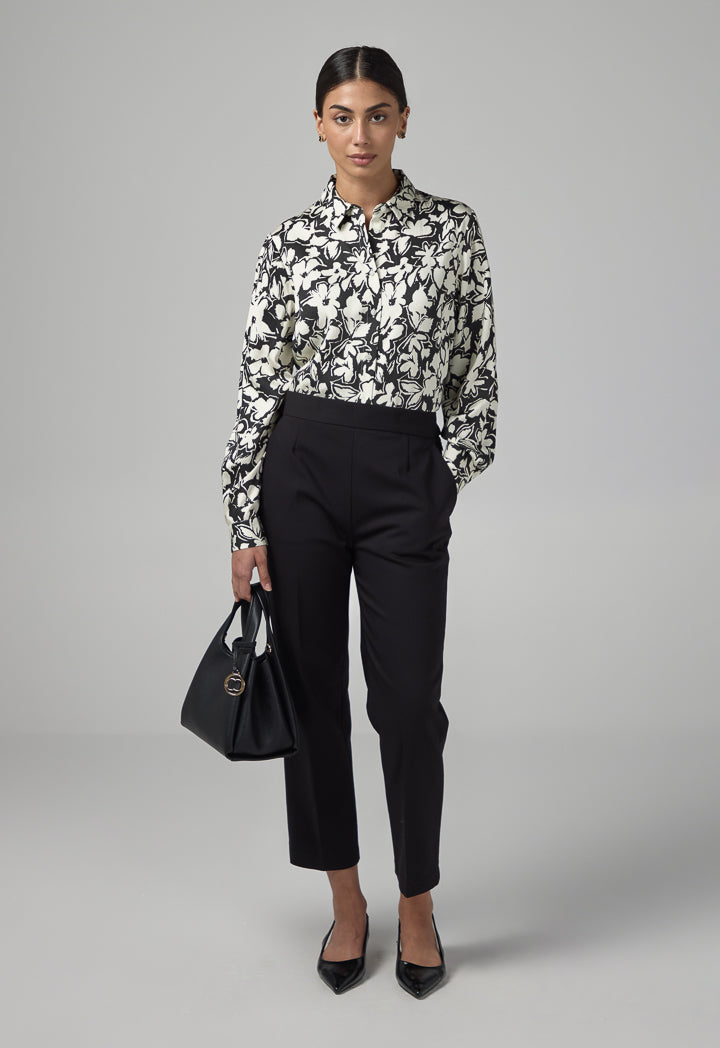 Choice Floral Printed Long Sleeve Shirt  Black
