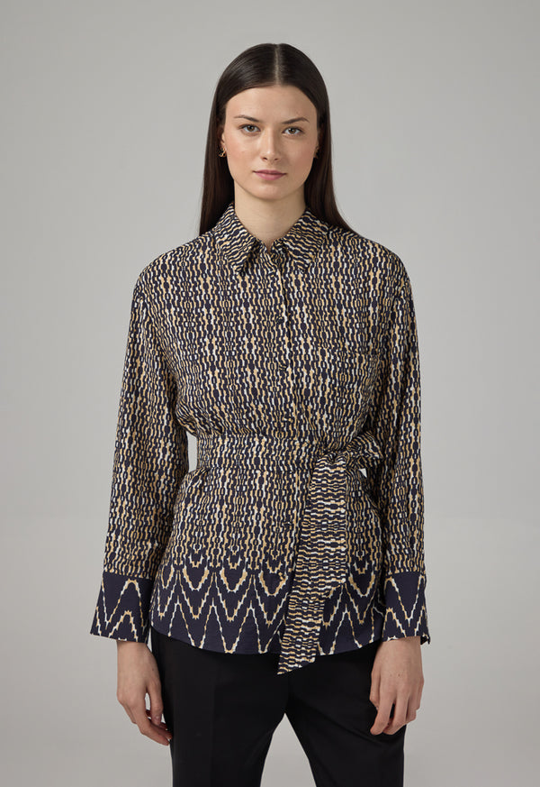 Choice Printed Belted Regular Fit Shirt Black